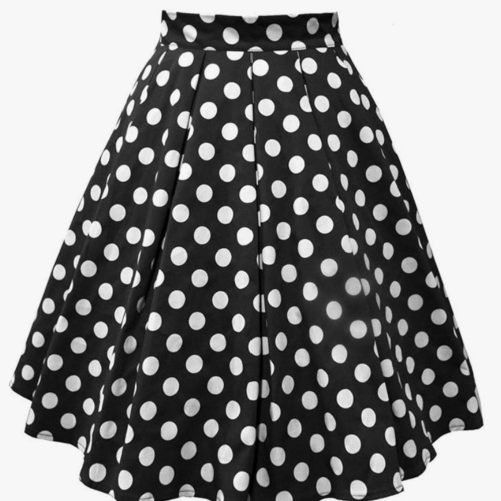 Skirt Vintage print mid-length flowy Black/ white /pleated with full Summer2X